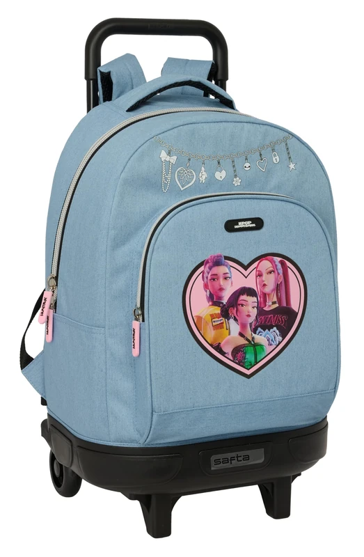 K-POP Demon Hunters - HUNTR/X - Large Backpack with Wheels, Compact, Removable, Ideal for Children of Different Ages, Comfortable and Versatile, Resistance, 33 x 22 x 45 cm