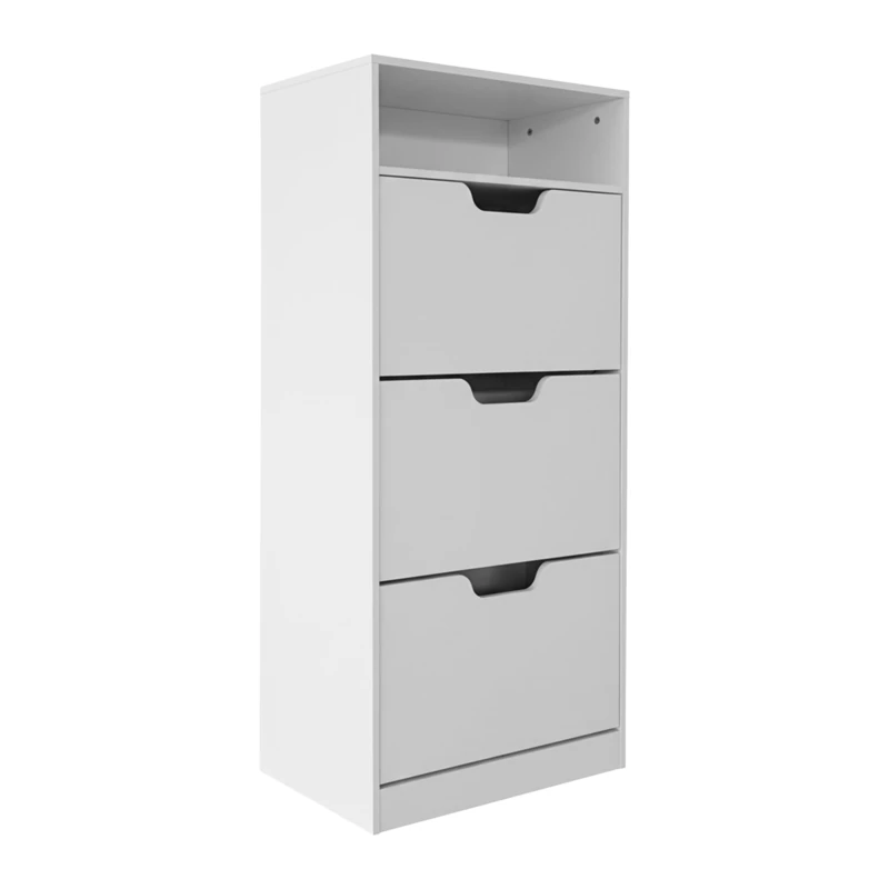 Relaxdays Shoe Cabinet with 3 Tilt-Out Doors, Holds 14 Pairs, Slim White, 140x60x24 cm