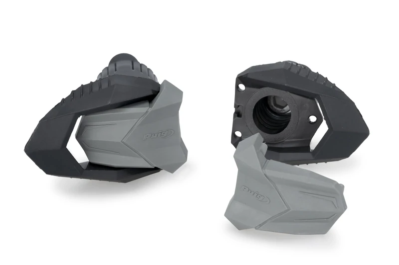 Puig 21870N R19 engine protectors with nylon sliders and protective rubber for frame and engine, designed to improve safety, strength and rider protection, Black