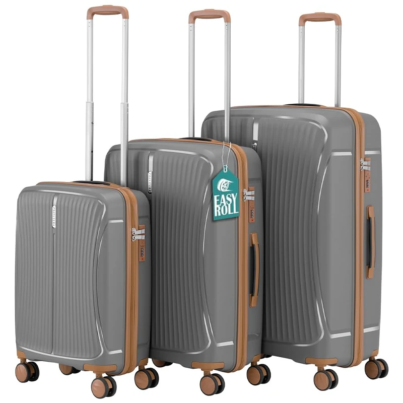 PROVITERA Set of 3 Hard ABS Suitcases 90L - 59L -38L with Silent Wheels Easy Roll 360° Swivel, Ultralight Suitcase with Reinforced Combination Lock, Ergonomic Telescopic Handle, Grey, Classic