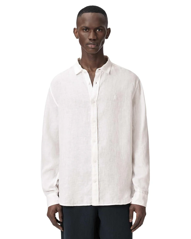 AllSaints Men's Loom LS Shirt Casual Shirt, White, L