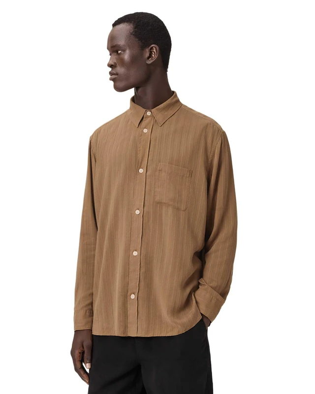 AllSaints Men's Carlyle LS Shirt Casual Shirt, Borg Brown, XXL