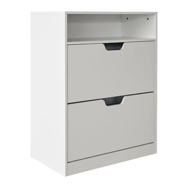 Relaxdays Shoe Cabinet with Shelf, 102x80x24 cm, for 12 Pairs, 2 Flip Doors, Modern White Hallway Storage
