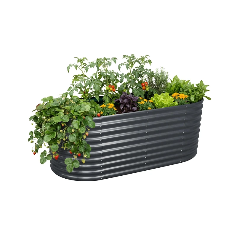 Relaxdays Half-Round Raised Bed for Flowers, Plants & Veg, Galvanised Metal, 160x80x80 cm, Anthracite - Image 1