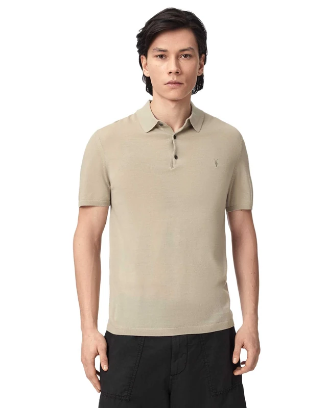 All Saints Men's Mode Merino SS Polo Knitwear, Powdered Green, XS