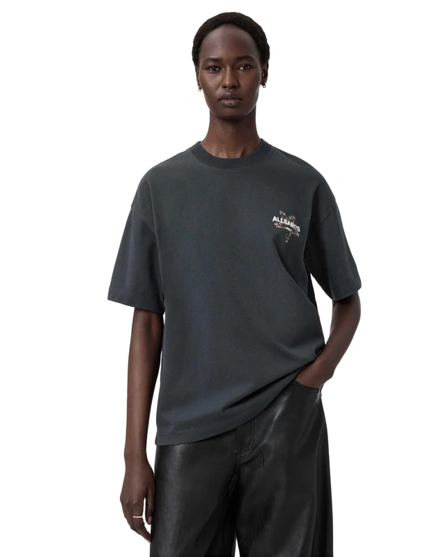 AllSaints Men's Pentacle SS Crew Graphic T-Shirt, Washed Black, S
