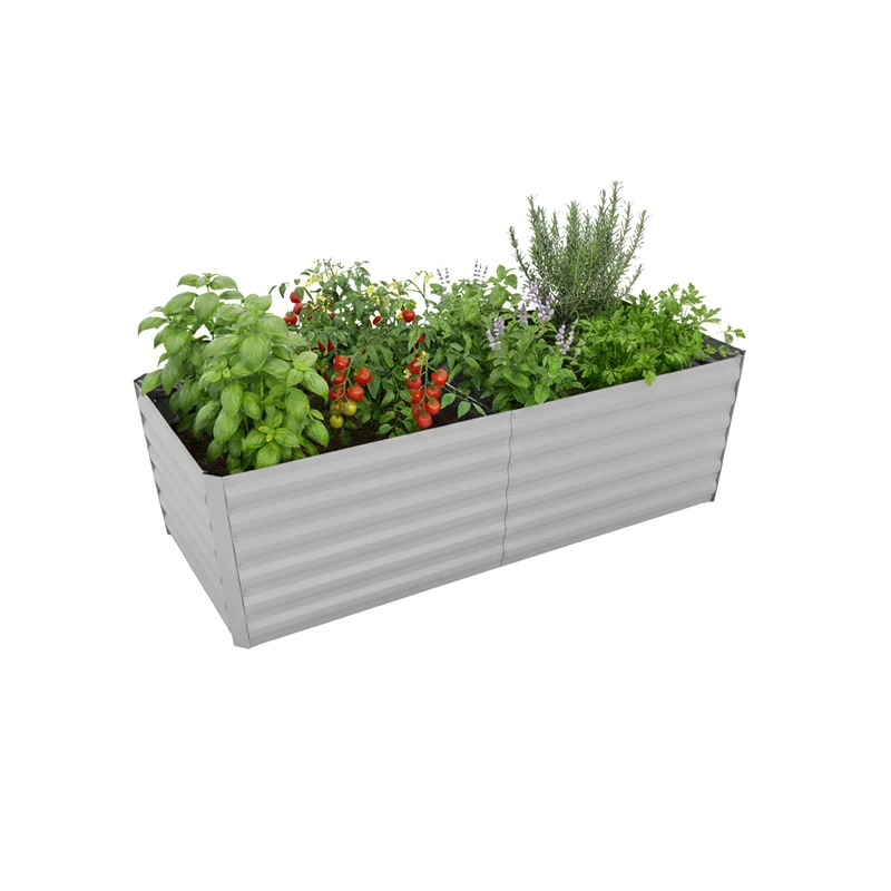 Relaxdays Raised Garden Bed, Galvanised Iron, Rectangular, 57x180x90 cm, for Vegetables and Herbs, Light Grey