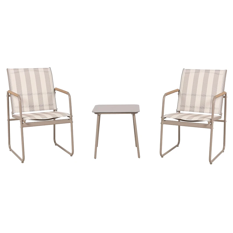HOME DECO FACTORY - HDO7435 - Namur 3 Piece Garden Furniture - Set of 2 Armchairs and Coffee Table in Steel and Tempered Glass - Ideal for Terrace and Garden - Comfortable and Elegant - Beige