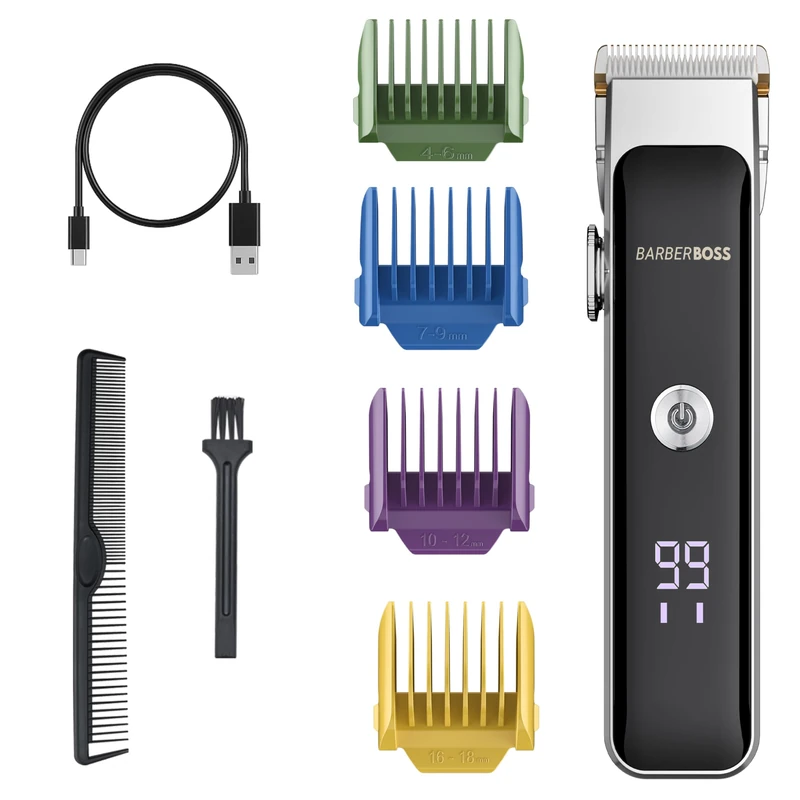 BarberBoss Men’s Facial & Beard Trimmer, Compact Hair Clipper with Adjustable Dial, Dual Speed Control, Men’s Beard Grooming Tool, Hair Groomer Men