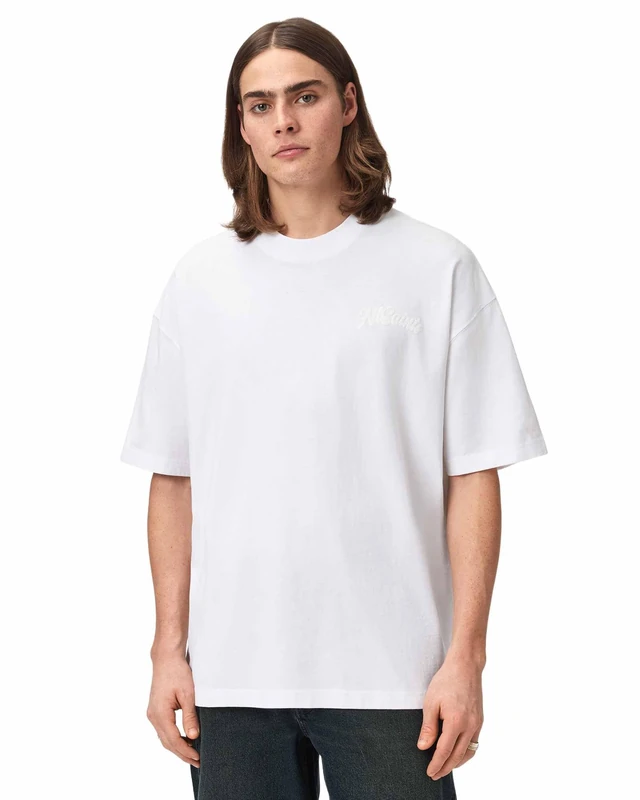 All Saints Men's Odyssey SS Crew Graphic T-Shirt, Optic White, XS