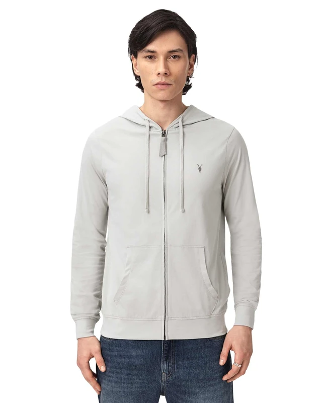 All Saints Men's Brace Hoody Plain Jersey, Pebble Grey, XL