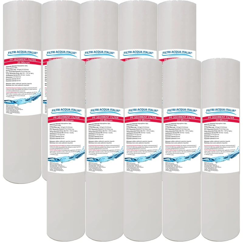 Sedimenti Polypropylene Water Filter Cartridge 10 Inch Micron 20 for Reverse Osmosis Water Purifier Set of 10 Pieces