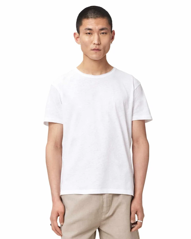 AllSaints Men's Flax SS Crew Plain Jersey, Optic White, M