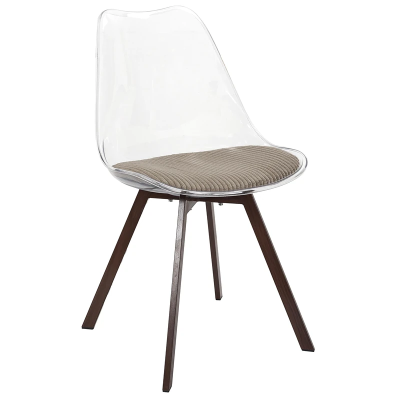 HOME DECO FACTORY - HD0553 - Set of 4 Transparent Chairs with Taupe Ribbed Cushion - Modern and Comfortable Design - Perfect for Dining Room or Office - Standard Size - Taupe