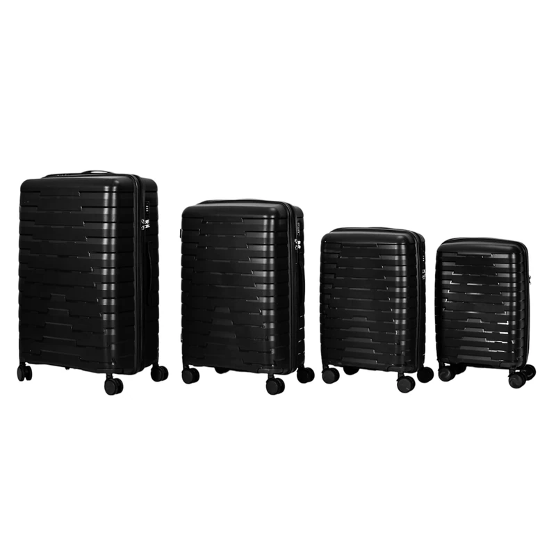 Jet LAG - VO0063 - Set of 4 Black Cabin Suitcases with Removable Wheels - Made of PP Polypropylene - Lightweight and Convenient for Travel - Optimized Capacity - Perfect for Short Stays - Black