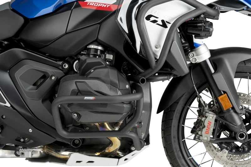 Puig 21870N Lower engine protection crash bars made of 25 mm steel tubing, designed to improve safety, structural rigidity and overall strength, Black