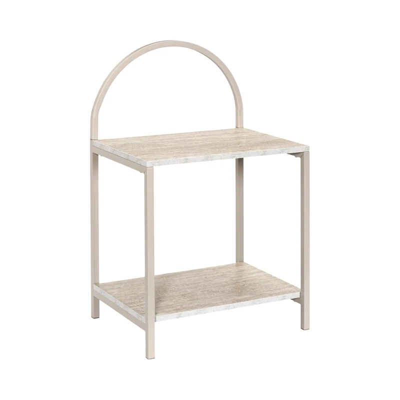 HOME DECO FACTORY - HD7735 - Light Metal Arch Bedside Table with Braided Natural Fibre Trays - Clean Design with Decorative Arch - Storage Space - Size M - Beige White