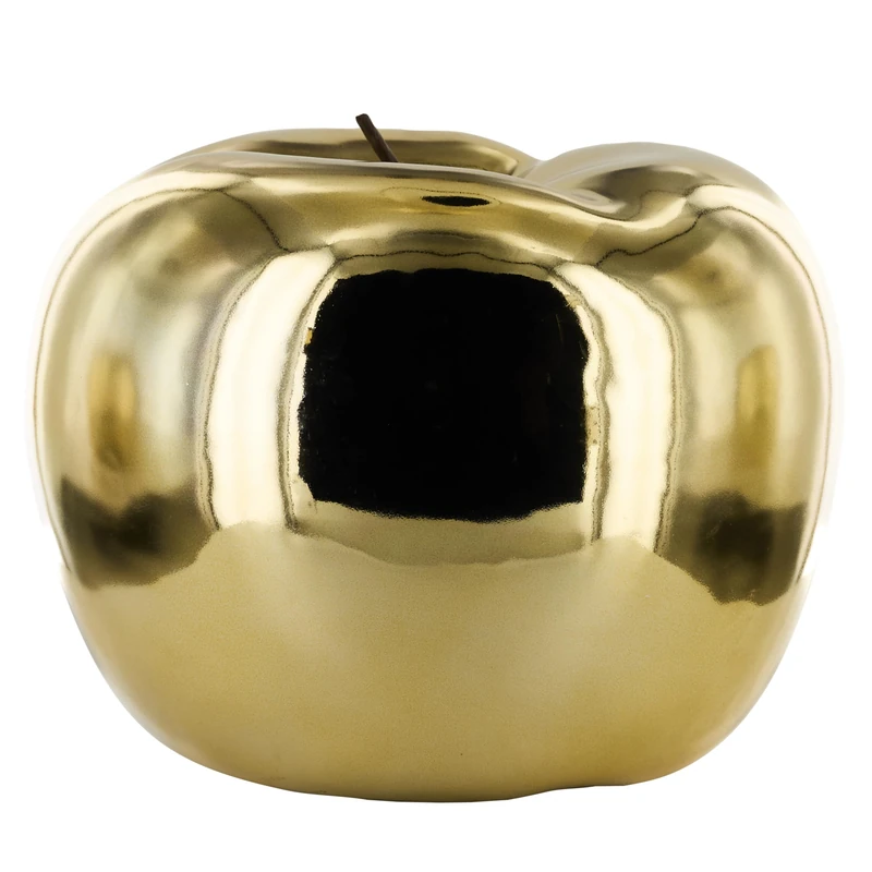 HOME DECO FACTORY - HD0528 - Ceramic Golden Apple Statue - Refined Details for Interior Decoration - H27cm - Glossy Finish - Modern Design - Bold and Original Piece - Gold - 27cm
