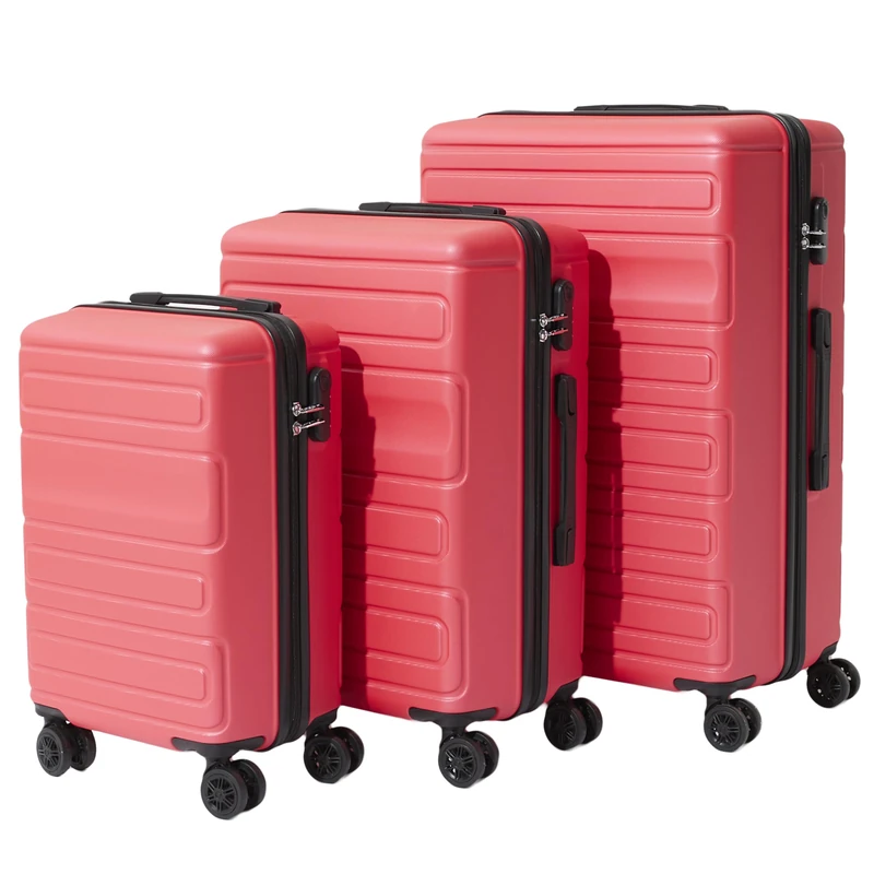 Jet LAG - VO00053 - Acapulco Hard Suitcase Set of 3 - Cabin Size 45L (30 x 76 x 50 cm) - Size M 70L - Size L 90L - ABS Shell - 360° Wheels - Secure Padlock - Elegant Design - Coral Colour