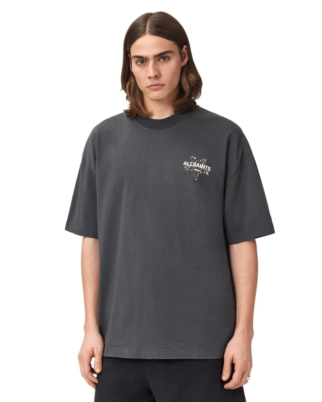 AllSaints Men's Pentacle SS Crew Graphic T-Shirt, Washed Black, M