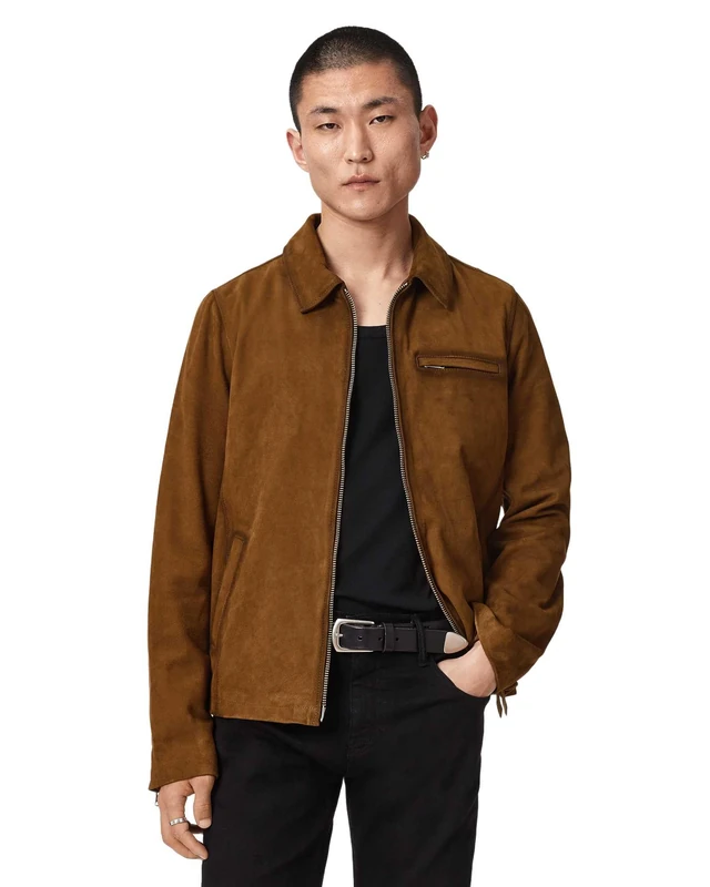 All Saints Men's ASHWOOD JACKET JACKET LEATHER, TAN BROWN, M