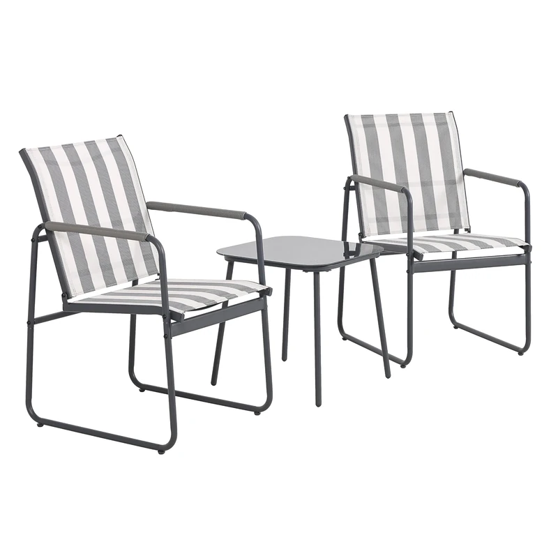 HOME DECO FACTORY - HDO7436 - Namur 3-Piece Metal Garden Furniture - Includes Two Comfortable Armchairs and a Tempered Glass Coffee Table - Perfect for Your Patio or Garden - Grey