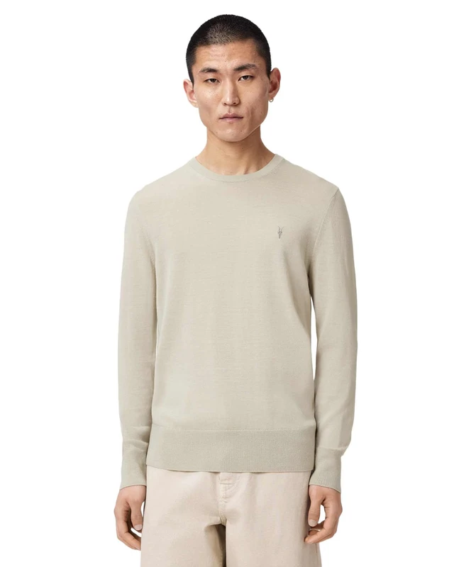 All Saints Men's Mode Merino Crew Knitwear, Powdered Green, XS