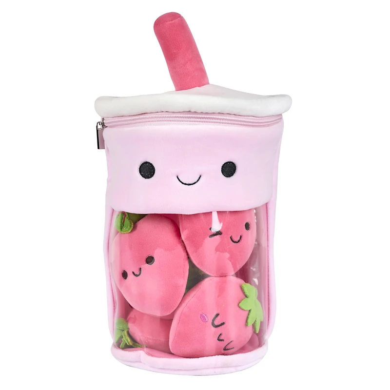 THE CONCEPT FACTORY - PE0081 - Strawberry Kawaii Bubble Tea Soft Toy - Sweet and Cute - Ideal for Collectors - with Careful Details - Size 30 cm - Pink