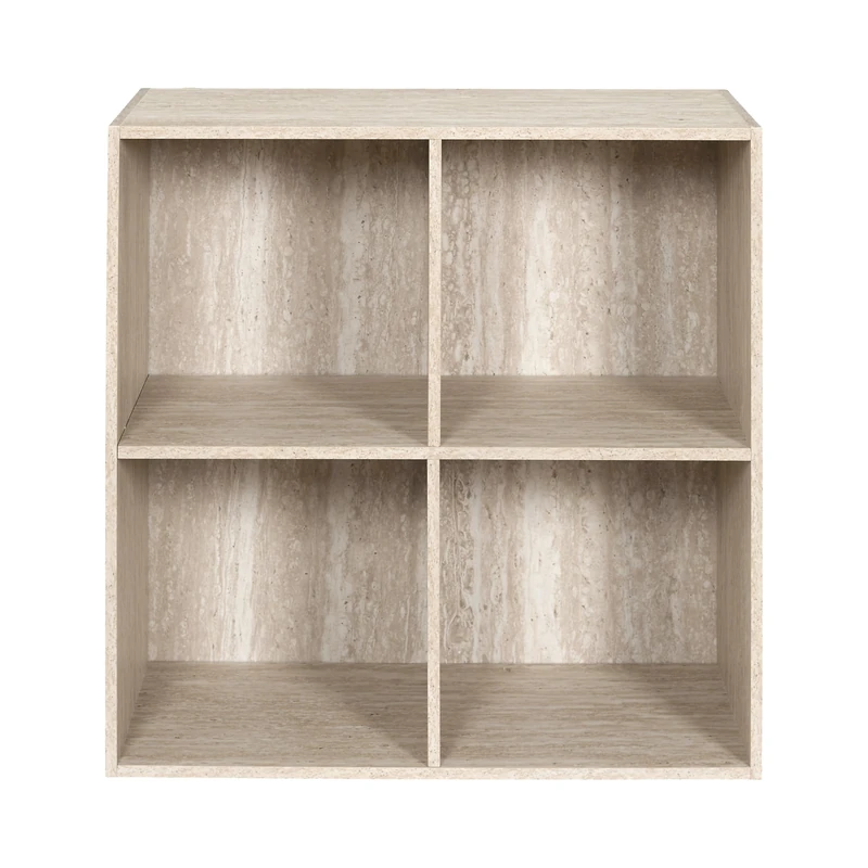 HOME DECO FACTORY - HD7743 - Modular Storage 4 Compartments Stone Effect - Compact Cabinet with 4 Open Compartments for Books and Decorative Objects - Modern Style - Dimensions 80 x 30 x 80 cm - White - Image 1