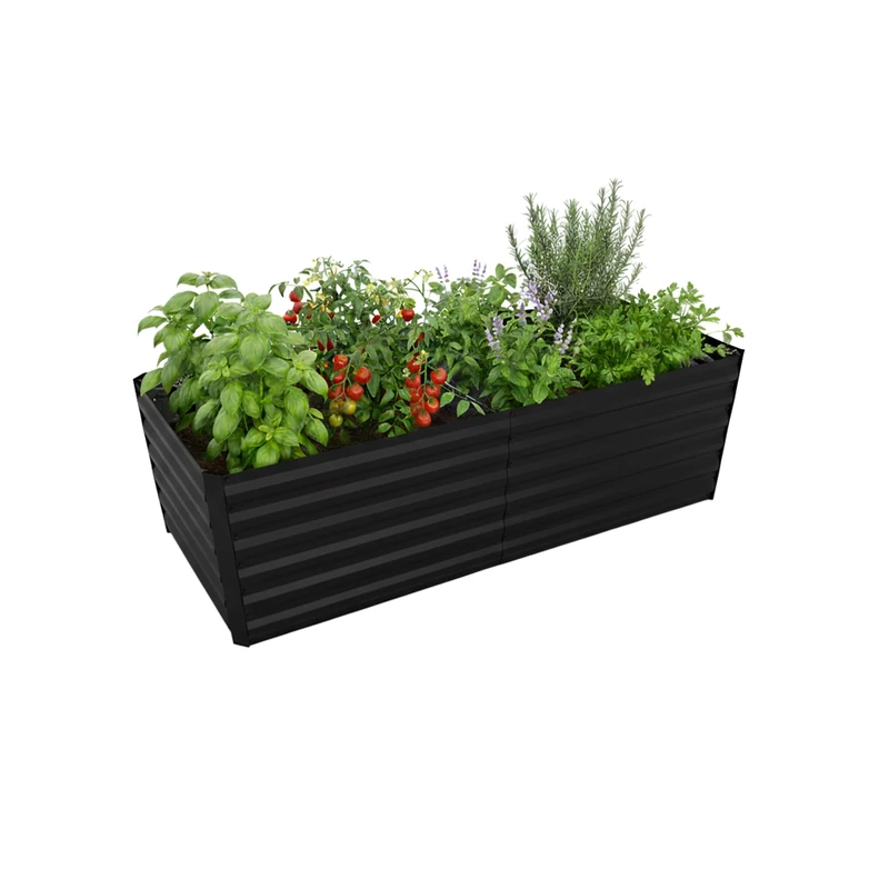 Relaxdays Raised Bed, Galvanised Iron, Rectangular for Vegetables, Herbs, Flowers, 57x180x90cm, Black