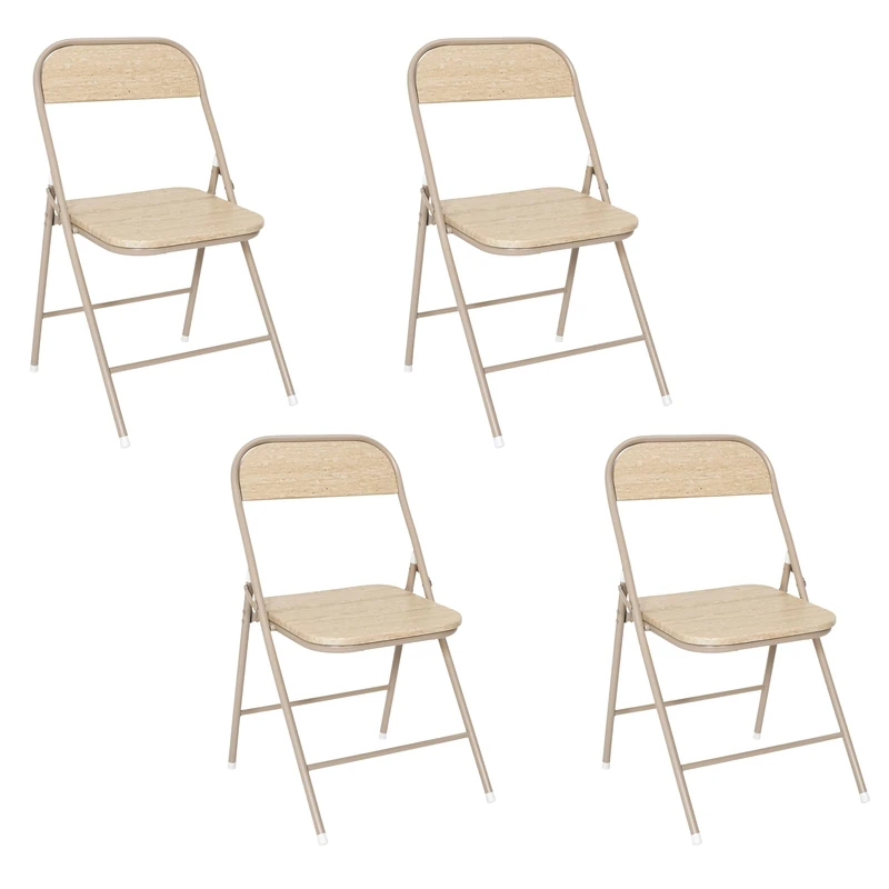 HOME DECO FACTORY - HD7753 - Terra Nova Folding Chair - Light Metal Frame - Wooden Seat and Back - Modern and Compact Design - Ideal for Living Room, Dining Room or Office - Beige