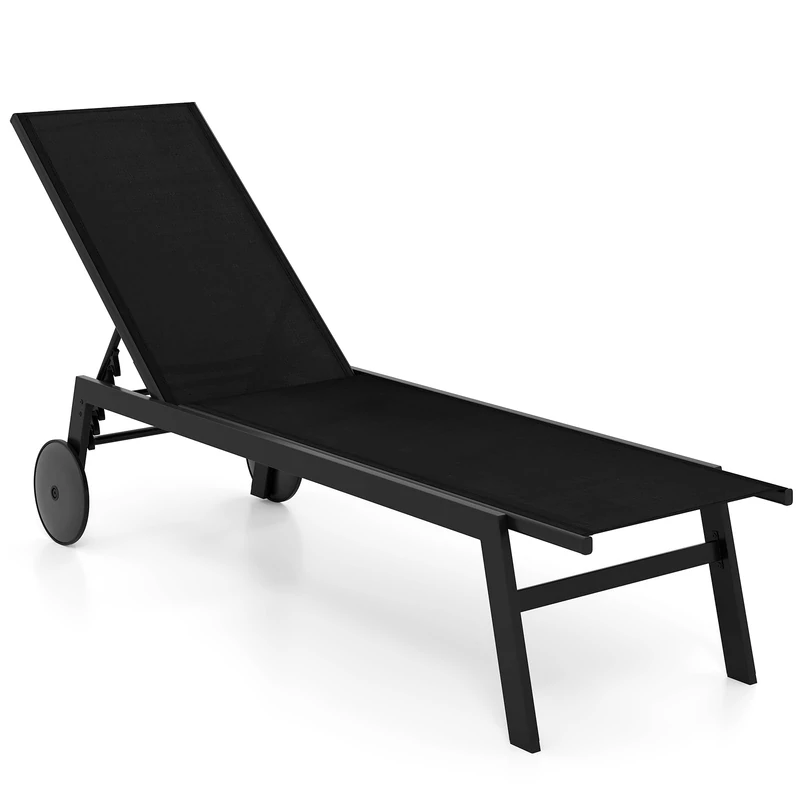 FANTASK Sun Lounger with Wheels, Sun Lounger with 6-Way Adjustable Backrest, Garden Lounger Made of Quick-Drying Fabric, Beach Chair, Load Capacity of up to 150 kg, for Garden, Balcony, Black, 1 - Image 1