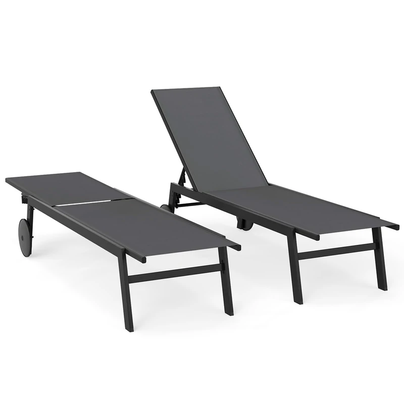 FANTASK Sun Lounger with Wheels, Sun Lounger with 6-Way Adjustable Backrest, Garden Lounger Made of Quick-Drying Fabric, Beach Chair, Load Capacity up to 150 kg, for Garden, Balcony, Grey, 2 Sun - Image 1