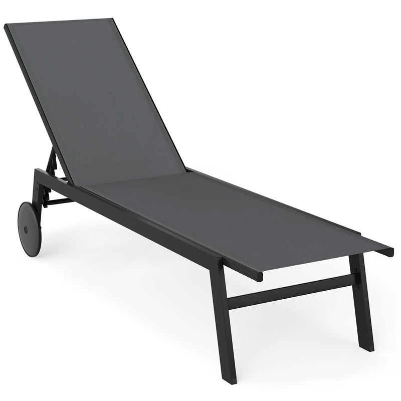 FANTASK Sun Lounger with Wheels, Sun Lounger with 6-Way Adjustable Backrest, Garden Lounger Made of Quick-Drying Fabric, Beach Chair, Load Capacity up to 150 kg, for Garden, Balcony, Grey, 1 Lounger - Image 1