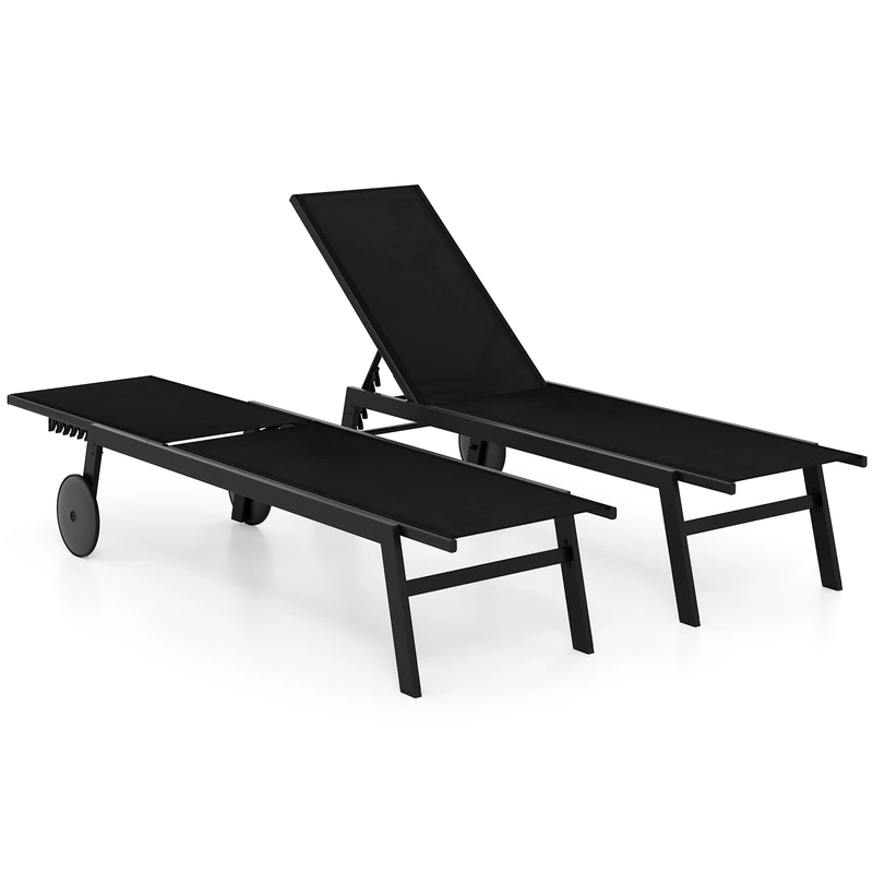 FANTASK Sun Lounger with Wheels, Sun Lounger with 6-Way Adjustable Backrest, Garden Lounger Made of Quick-Drying Fabric, Beach Chair, Load Capacity up to 150 kg, for Garden, Balcony, Black, 2 Sun - Image 1