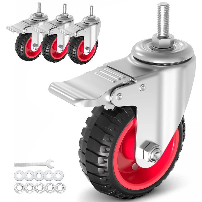 Homhoo 3in Stem Caster Wheels - Dual Locking, 4-Pack