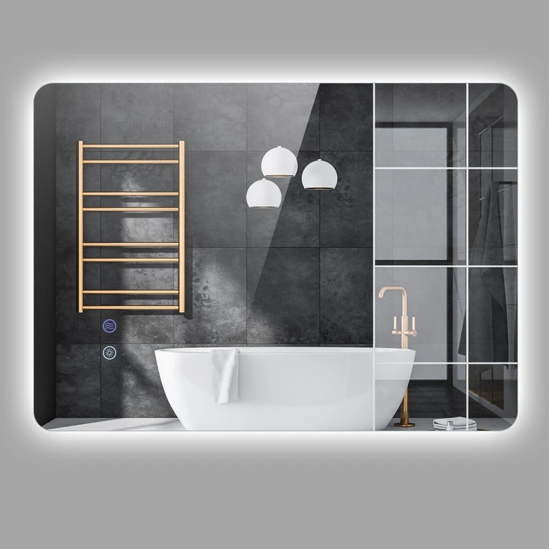 FANTASK Bathroom Mirror Rectangle LED Tempered Glass Bathroom Mirror with Touch Control Dimmable Anti-Fog Memory (70L x 50B) - Image 1