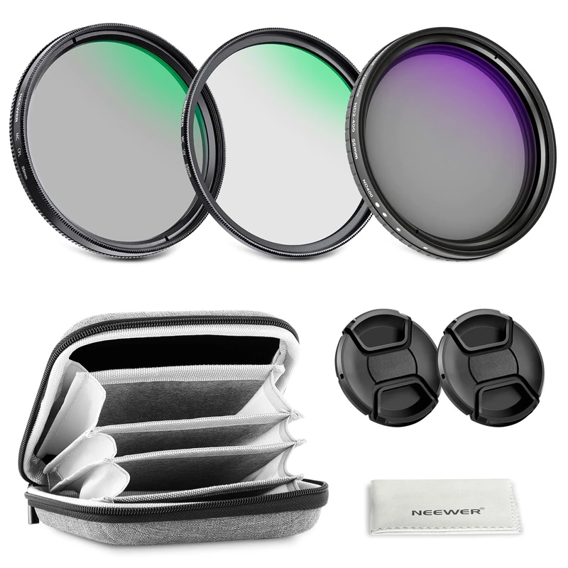 NEEWER 55mm Variable ND + CPL + UV Filter Kit (3 Pack), Multicoated Neutral Density (ND2-400) Circular Polarizer Camera Lens Polarizing Filter Photography Accessories Set with Carry Case & Lens Caps