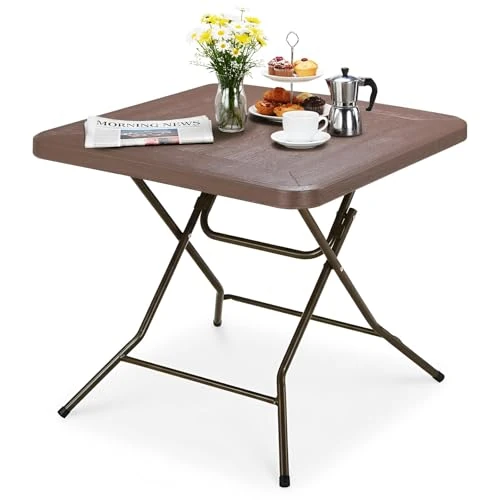 Clevich Folding Garden Table 80x80x74cm, Portable Square Picnic Table with HDPE Wood LookTop, Rust-Proof Steel Frame, Weatherproof, Easy to Clean for Balcony/Patio/Camping