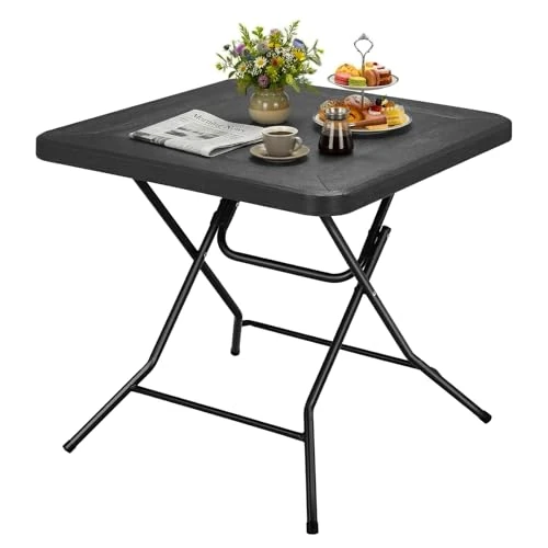 Clevich Folding Garden Table 80x80x74cm, Portable Square Picnic Table with HDPE Wood LookTop, Rust-Proof Steel Frame, Weatherproof, Easy to Clean for Balcony/Patio/Camping