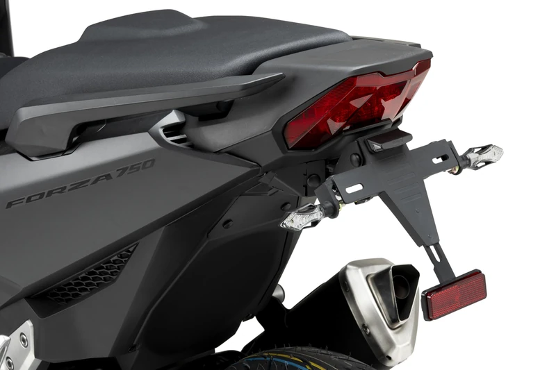 Puig 22587N License Plate Holder made of steel and polyamide with a sporty design, tilt-adjustable depending on the model and including an approved lighting kit, Black