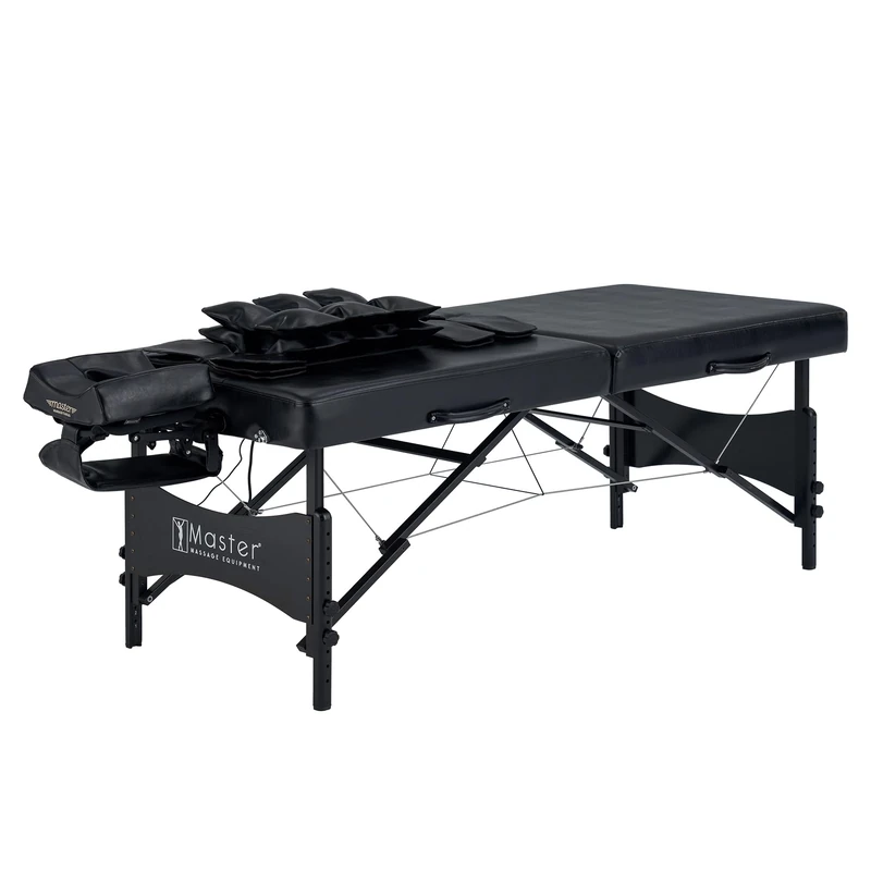 Master Massage 30” Monaco Airwave Full Body Stretching Portable Spa Massage Table with Airbags 3D Lumbar Traction for Professional & Home Use Chiropractic Table (Black)