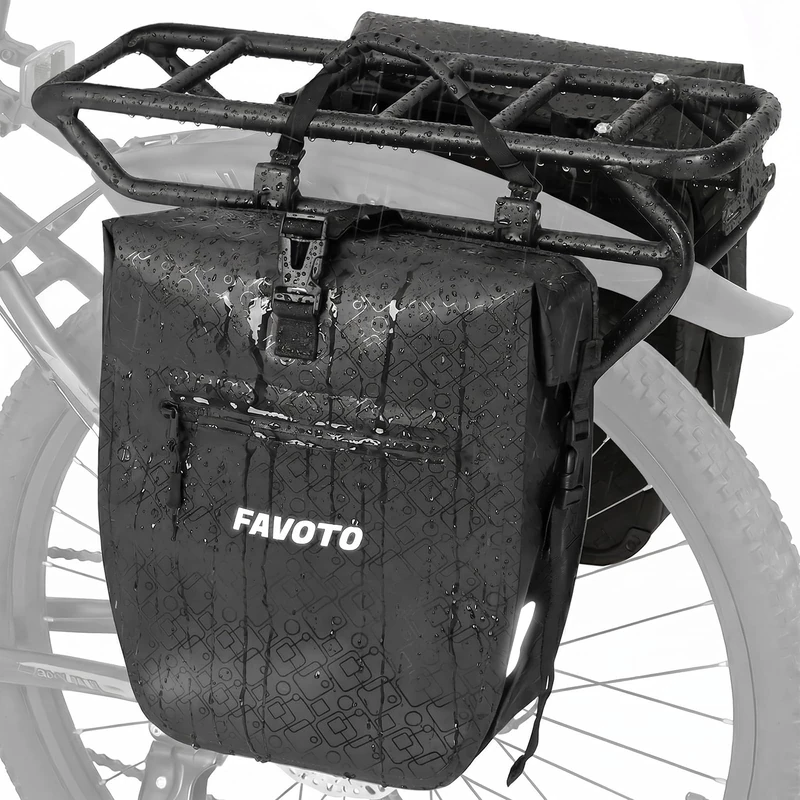 Favoto Bicycle Rear Pannier Rack Waterproof - Quick Release Robust Reflective Large Capacity for E-Bike Mountain Bike Bicycle - 48 L (2 x 24 L)