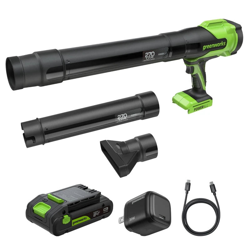 Greenworks 24V Cordless Leaf Blower with 4Ah Battery & 65W PD Charger, 209km/h 7.65m³/min Powerful Garden & Car Blower, Lightweight, Variable Speed BL1002HA1