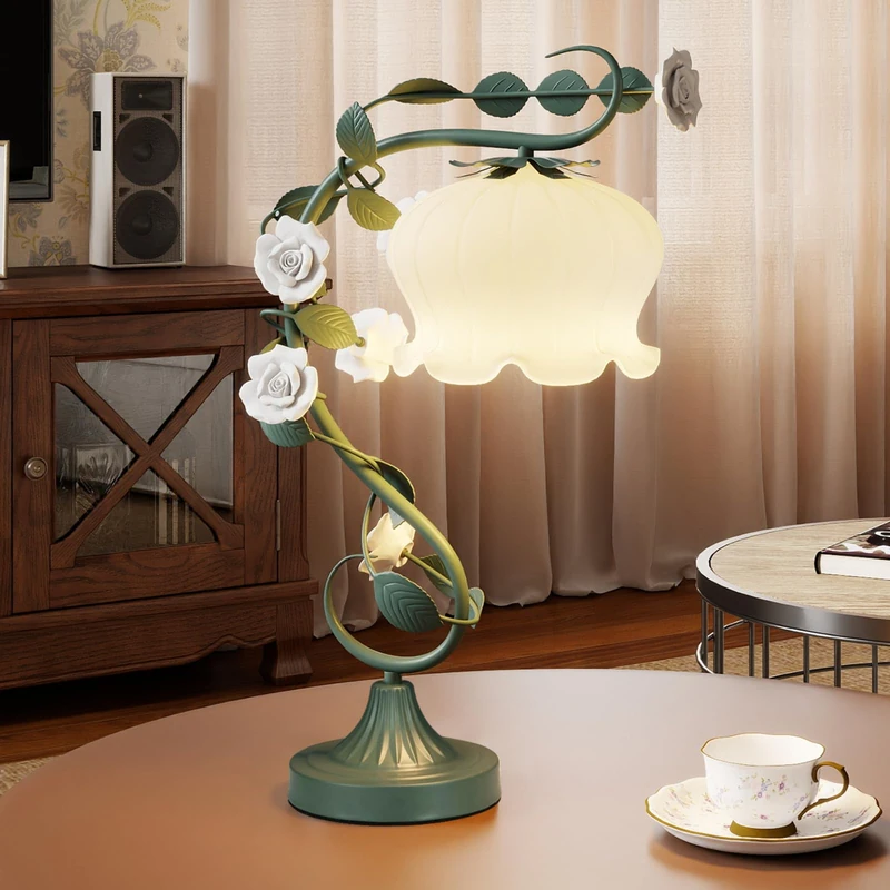 GiantexUK Flower Table Lamp, E27 Vintage Bedside Lamp with Lily of The Valley Acrylic Lampshade, Home Decoration Reading Light for Bedroom Study Room Dorm