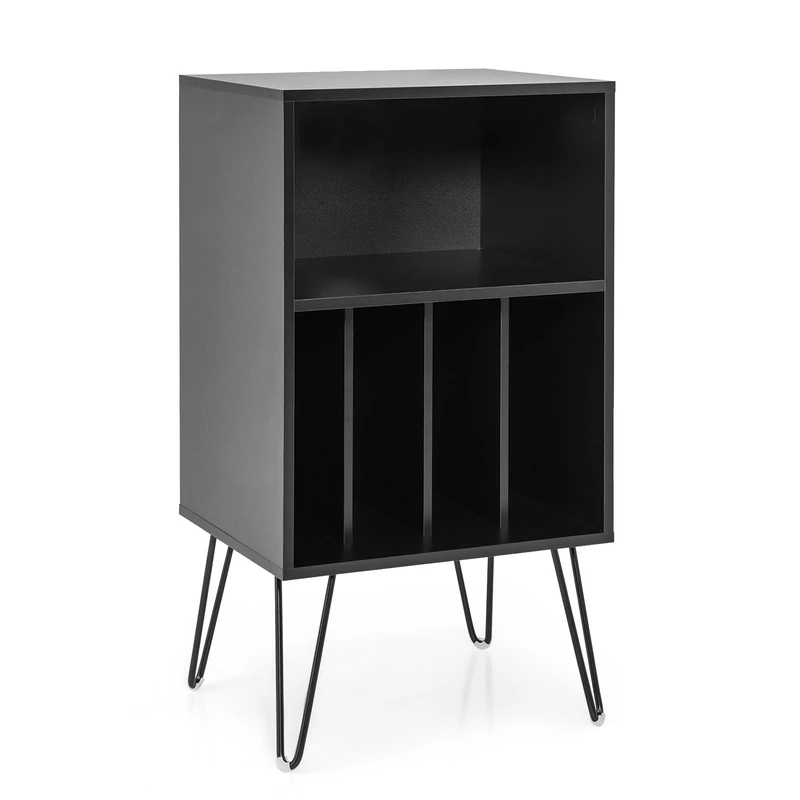 CASART Wooden Record Player Stand, Turntable Stand Sofa Side End Table with 5 Shelves & Metal Legs, Freestanding Vinyl Record Display Shelf Holder for Living Room Bedroom