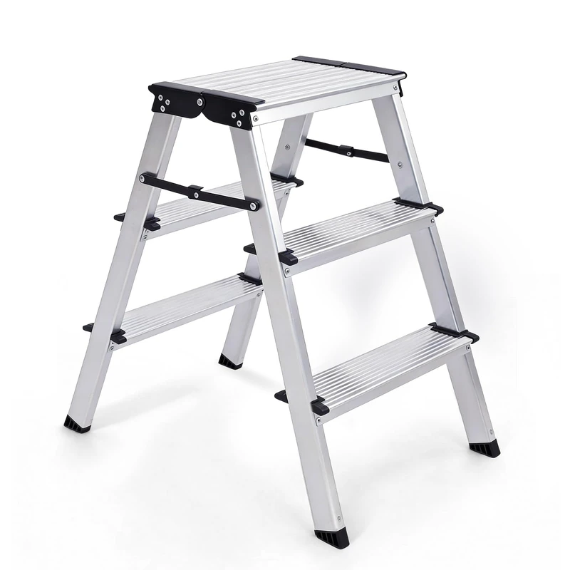 Sekey Step Ladder, 3 Steps, Double-Sided, Folding Aluminium Stepladder with Non-Slip Steps, for Household and Home, TÜV & SGS, EN131/14183, Maximum Load 150 kg