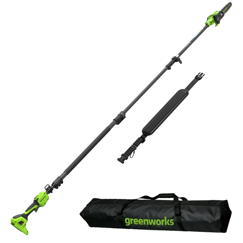 Greenworks 24V Telescopic Long Reach Pole Saw Cordless, 20m/s Cutting Speed, Brushless Battery Tree Pruner with 20cm Blade and Auto-Oil System for Tree Trimming, Tool Only