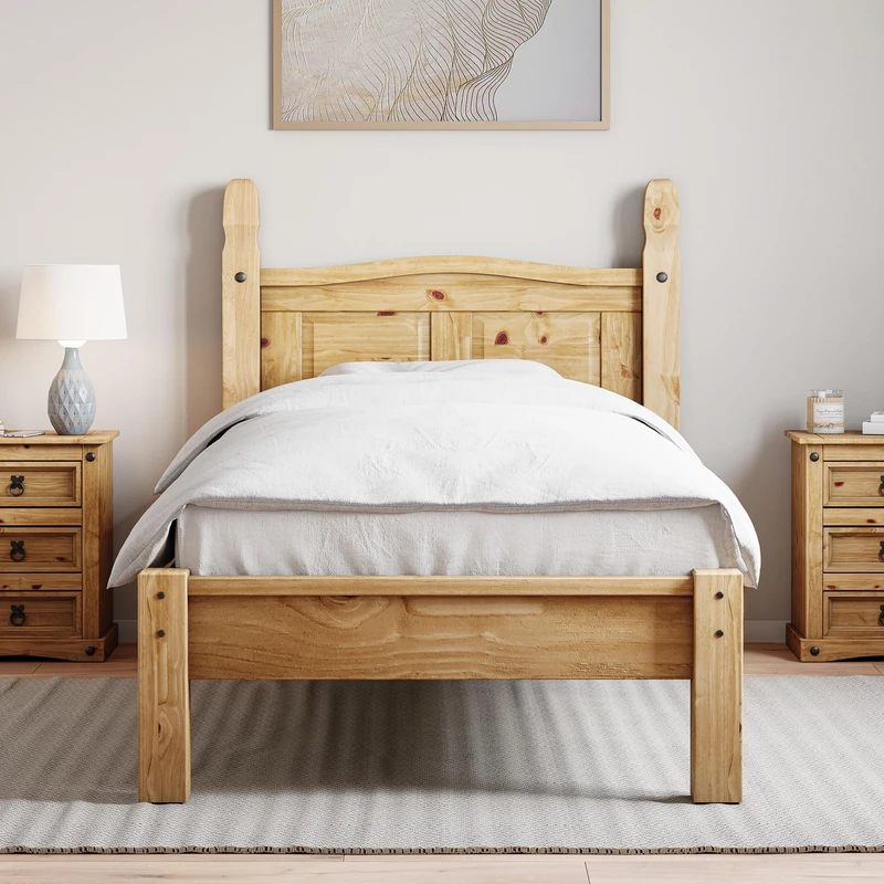 Vida Designs Corona Single Bed Frame with Mattress | Low Foot End | Solid Pine Wood | 110 H x 206.4 W x 102.4 D cm | Reinforced Slats | Underbed Storage | Multi-Support Base | Bedroom Furniture - Image 1