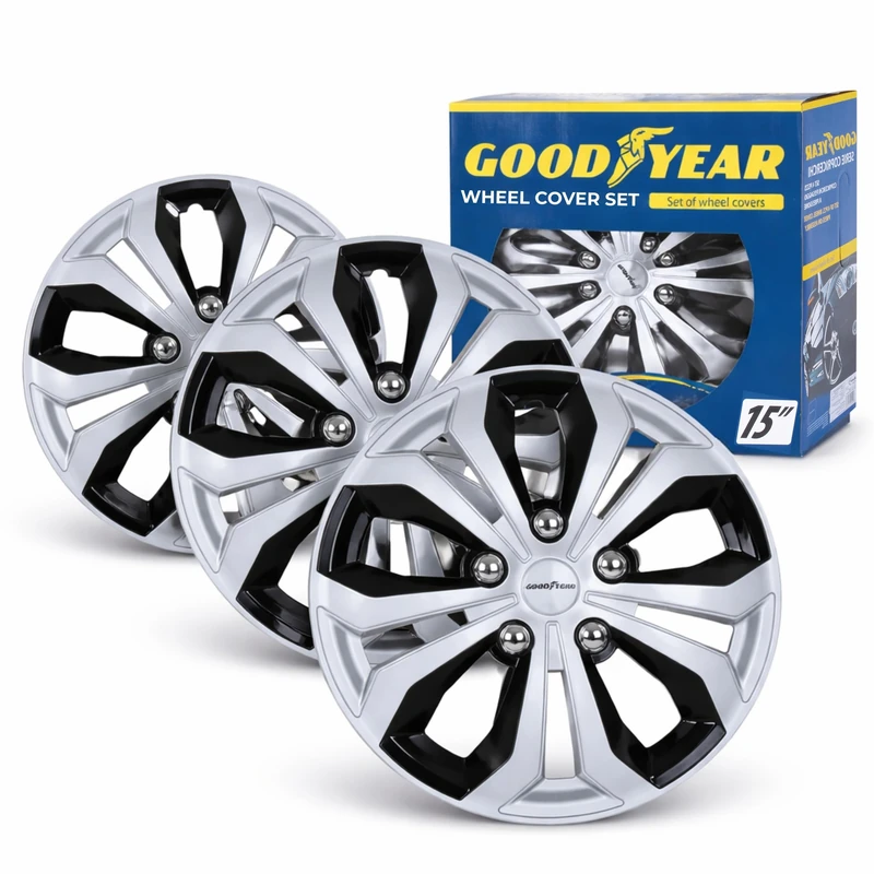 Goodyear SR Acapulco 15" Bicolor Wheel Trims - Set of 4 - Universal Wheel Covers - Sporty Design - Easy Assembly